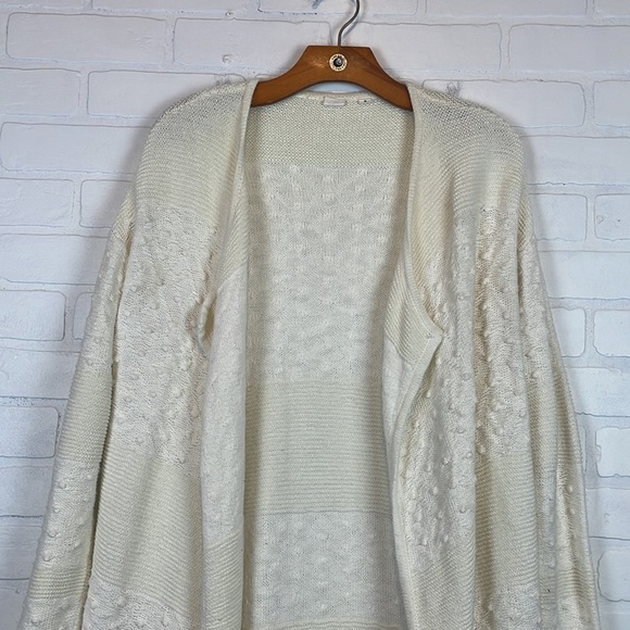 GAP Boho Ivory Longline Swiss Dot Cotton Open Front Fringe Hem Cardigan Sweater - Picture 5 of 13
